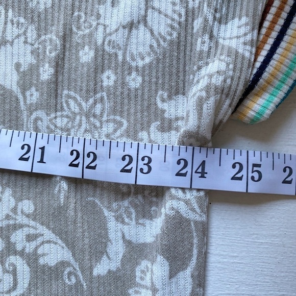 Honeyme Beige Floral Dolman Sleeve Top with Striped Accents on Neck and Sleeves - Picture 7 of 9